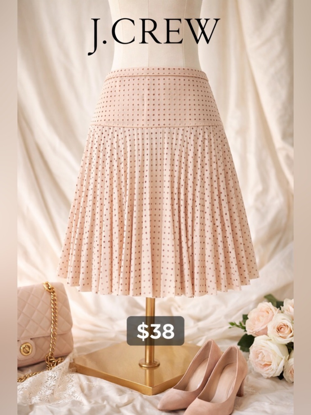 J.Crew Blush Pink Laser Cut Pleated Perforated A-Line Mini Preppy Chic Skirt 2